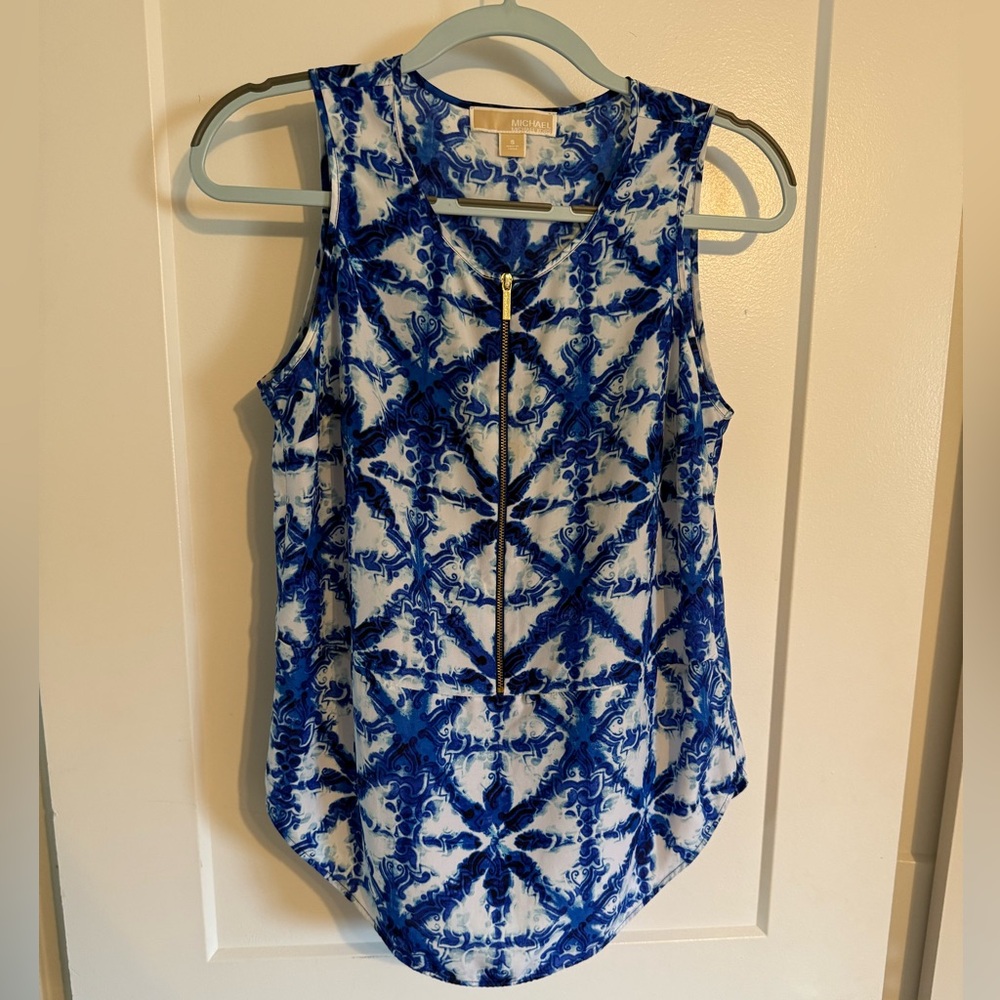 Michael Kors Blue and White Patterned Tank Top